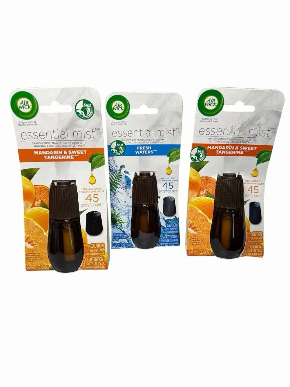 3 Air Wick Essential Mist Oil Refills Freshener Mandarin Tangerine Fresh Waters